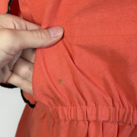 Free People Sophia Embroidered Romper Coral Orange Boho Floral Scalloped Large - Picture 6 of 15